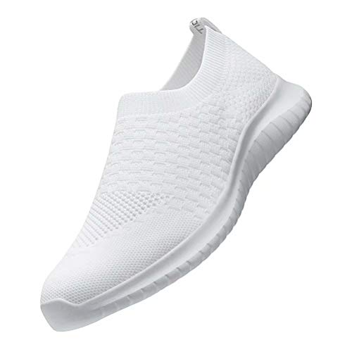 konhill Women's Walking Tennis Shoes - Lightweight Athletic Casual Gym Slip on Sneakers 10 US White