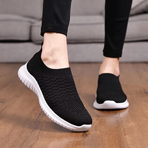 konhill Women's Walking Tennis Shoes - Lightweight Athletic Casual Gym Slip on Sneakers 10 US Black