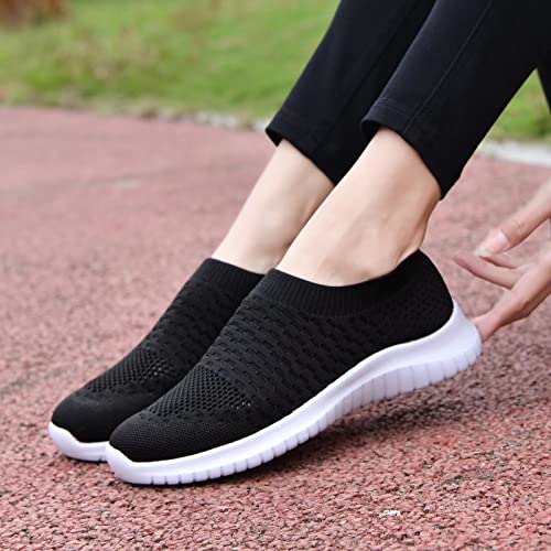 konhill Women's Walking Tennis Shoes - Lightweight Athletic Casual Gym Slip on Sneakers 10 US Black