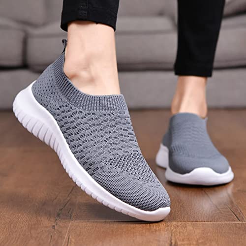 konhill Women's Walking Tennis Shoes - Lightweight Athletic Casual Gym Slip on Sneakers 9.5 US Dark Grey
