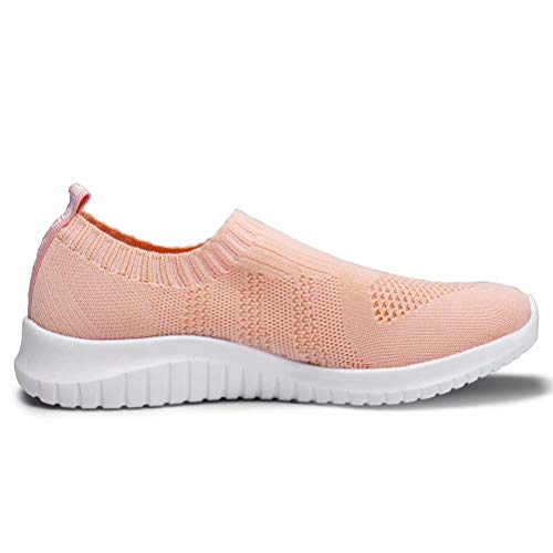 konhill Women's Walking Tennis Shoes - Lightweight Athletic Casual Gym Slip on Sneakers 7.5 US Shell Pink