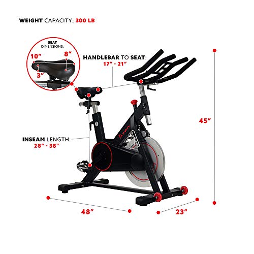 Sunny Health & Fitness Magnetic Belt Drive Indoor Cycling Bike with 300 lb User Weight Limit, 44 lb Flywheel, Cage Pedals and Tablet Holder - SF-B1805
