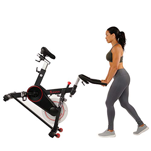 Sunny Health & Fitness Magnetic Belt Drive Indoor Cycling Bike with 300 lb User Weight Limit, 44 lb Flywheel, Cage Pedals and Tablet Holder - SF-B1805