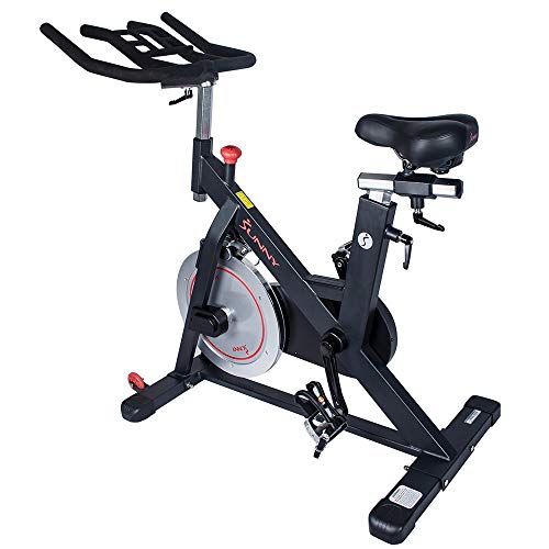 Sunny Health & Fitness Magnetic Belt Drive Indoor Cycling Bike with 300 lb User Weight Limit, 44 lb Flywheel, Cage Pedals and Tablet Holder - SF-B1805