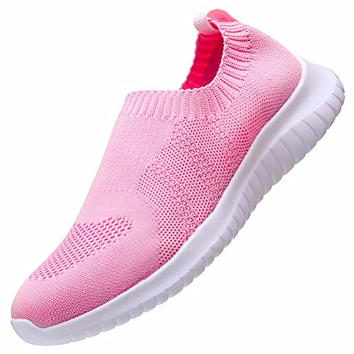 konhill Women's Walking Tennis Shoes - Lightweight Athletic Casual Gym Slip on Sneakers 9 US Pink