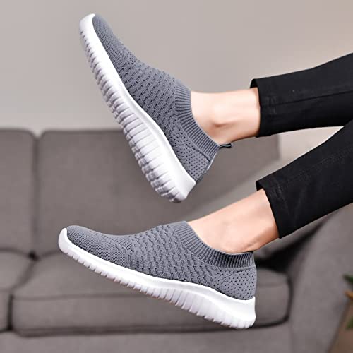 konhill Women's Walking Tennis Shoes - Lightweight Athletic Casual Gym Slip on Sneakers 6.5 US Dark Grey