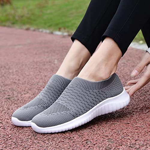 konhill Women's Walking Tennis Shoes - Lightweight Athletic Casual Gym Slip on Sneakers 6.5 US Dark Grey