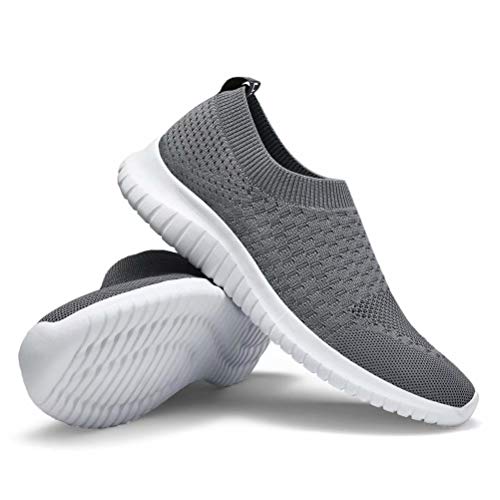 konhill Women's Walking Tennis Shoes - Lightweight Athletic Casual Gym Slip on Sneakers 6.5 US Dark Grey