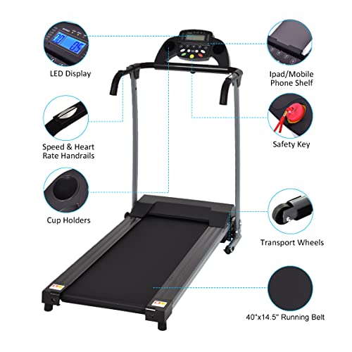 GOPLUS Folding Treadmill Electric Motorized Power Fitness Running Machine with LED Display and Mobile Phone Holder Perfect for Home Use