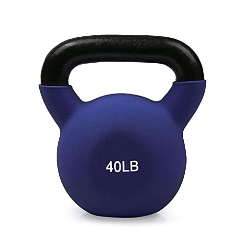 RitFit Neoprene Coated Solid Cast Iron Kettlebell - Great for Full Body Workout, Cross-Training, Weight Loss & Strength Training (5/10/15/20/25/30/35/40/45/50 LB) (40LB(Cyan))