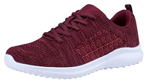 YILAN Women's Fashion Sneakers Breathable Sport Shoes (11 B(M) US, Dark Red-5)