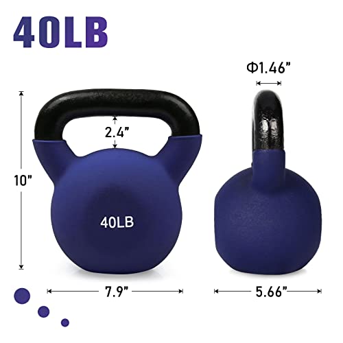 RitFit Neoprene Coated Solid Cast Iron Kettlebell - Great for Full Body Workout, Cross-Training, Weight Loss & Strength Training (5/10/15/20/25/30/35/40/45/50 LB) (40LB(Cyan))