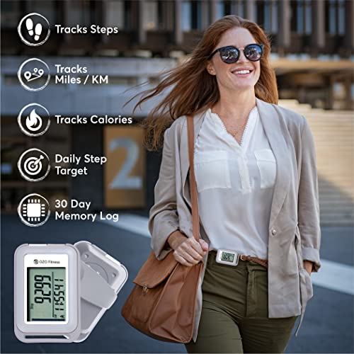 OZO Fitness SC 3D Digital Pedometer for Walking. Track Steps and Miles and Calories. Clip on Step Counter for Men, Women & Kids (Gray)