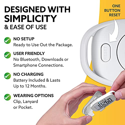 3DFitBud Simple Step Counter Walking 3D Pedometer with Clip and Lanyard, A420S (White)