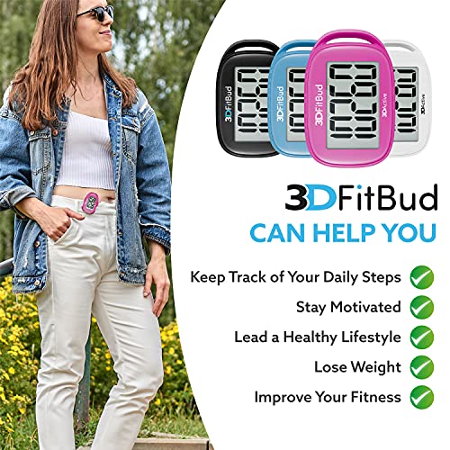 3DFitBud Simple Step Counter Walking 3D Pedometer with Clip and Lanyard, A420S (Pink)