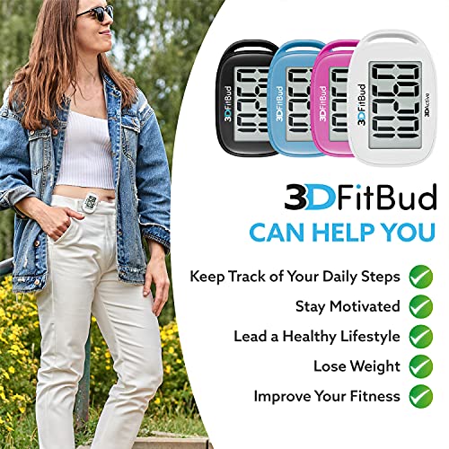 3DFitBud Simple Step Counter Walking 3D Pedometer with Clip and Lanyard, A420S (White)