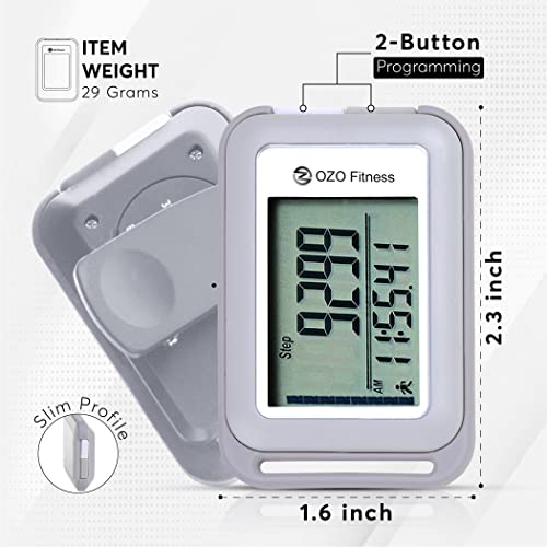 OZO Fitness SC 3D Digital Pedometer for Walking. Track Steps and Miles and Calories. Clip on Step Counter for Men, Women & Kids (Gray)