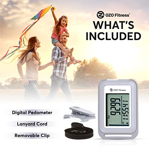 OZO Fitness SC 3D Digital Pedometer for Walking. Track Steps and Miles and Calories. Clip on Step Counter for Men, Women & Kids (Gray)
