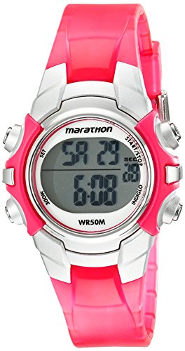 Marathon by Timex Women's T5K808 Digital Mid-Size Pink/Silver-Tone Resin Strap Watch