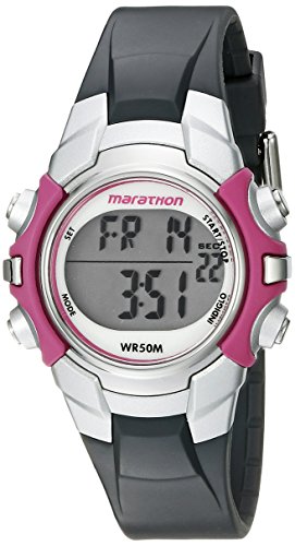 Marathon by Timex Women's T5K646 Digital Mid-Size Gray/Pink Resin Strap Watch