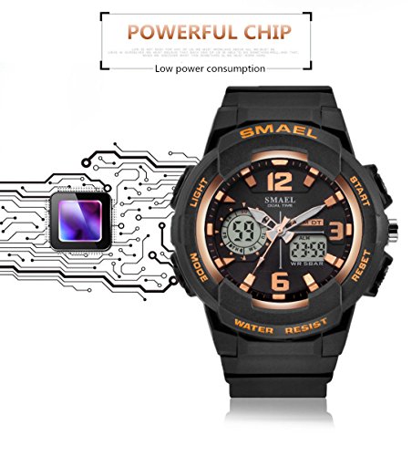 SMAEL Women's Sport Wrist Watch Quartz Dual Movement with Analog-Digital Display Watches for Women (Rose Gold)