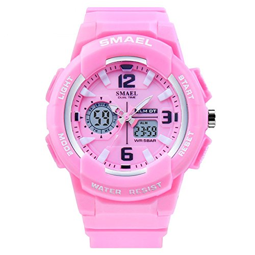 SMAEL Women's Sport Wrist Watch Quartz Dual Movement with Analog-Digital Display Watches for Women (Pink)