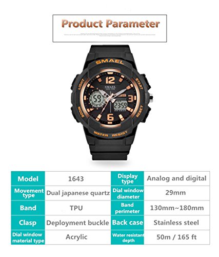 SMAEL Women's Sport Wrist Watch Quartz Dual Movement with Analog-Digital Display Watches for Women (Rose Gold)