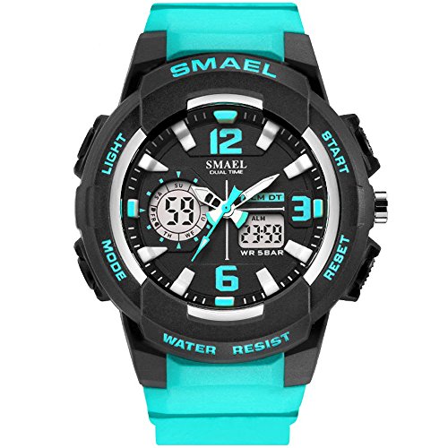 SMAEL Women's Sport Wrist Watch Quartz Dual Movement with Analog-Digital Display Watches for Women (Turquoise)