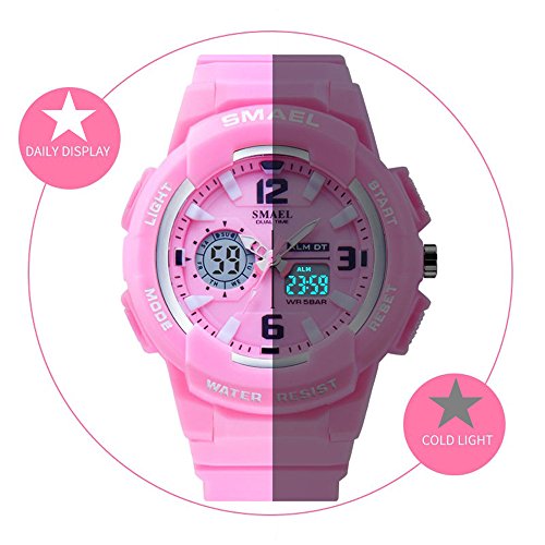 SMAEL Women's Sport Wrist Watch Quartz Dual Movement with Analog-Digital Display Watches for Women (Pink)