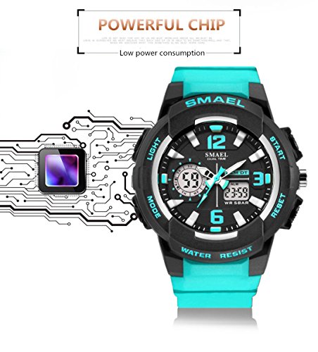 SMAEL Women's Sport Wrist Watch Quartz Dual Movement with Analog-Digital Display Watches for Women (Turquoise)