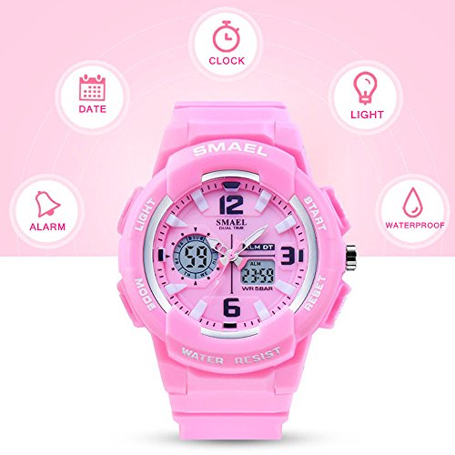 SMAEL Women's Sport Wrist Watch Quartz Dual Movement with Analog-Digital Display Watches for Women (Pink)