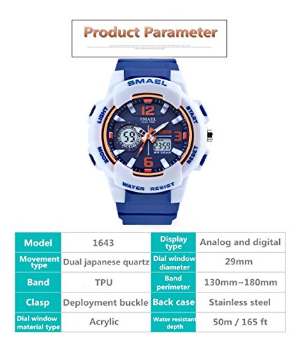 SMAEL Women's Sport Wrist Watch Quartz Dual Movement with Analog-Digital Display Watches for Women (Blue)