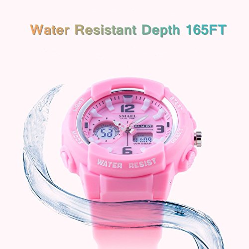 SMAEL Women's Sport Wrist Watch Quartz Dual Movement with Analog-Digital Display Watches for Women (Pink)