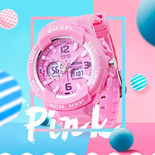 SMAEL Women's Sport Wrist Watch Quartz Dual Movement with Analog-Digital Display Watches for Women (Pink)