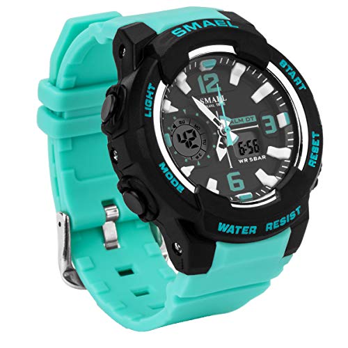 SMAEL Women's Sport Wrist Watch Quartz Dual Movement with Analog-Digital Display Watches for Women (Turquoise)
