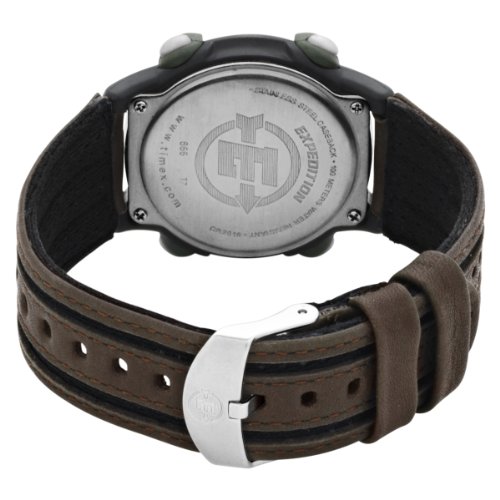 Timex Men's T48042 Expedition Full-Size Digital CAT Brown Nylon/Leather Strap Watch, Brown/Black/Green