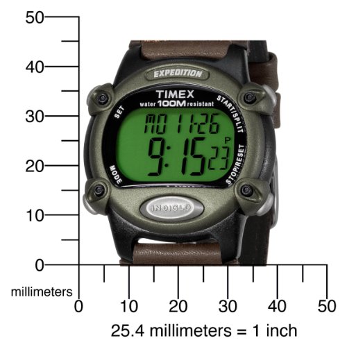 Timex Men's T48042 Expedition Full-Size Digital CAT Brown Nylon/Leather Strap Watch, Brown/Black/Green