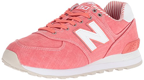 New Balance Women's 574 V2 Beach Chambray Sneaker, Spiced Coral/White, 7.5