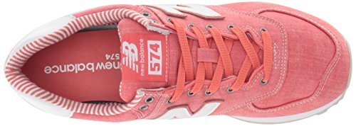 New Balance Women's 574 V2 Beach Chambray Sneaker, Spiced Coral/White, 7.5