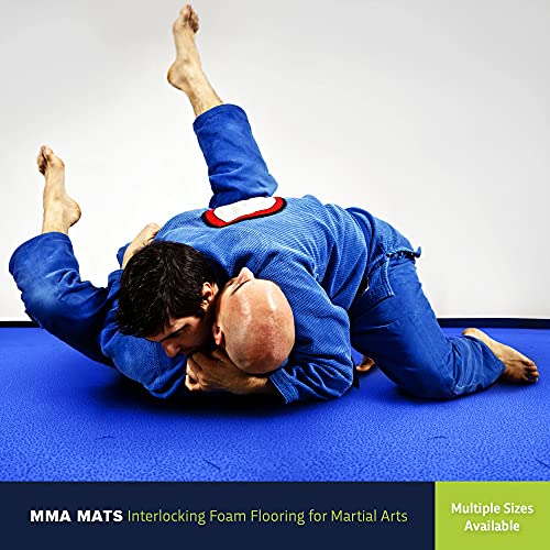 IncStores 1 Inch Thick MMA Foam Flooring Tiles | Extra Thick Interlocking Foam Tiles for Mixed Martial Arts Floor Protection in Your Home Gym, Training Facility, and More | Blue/Red, 10 Tiles