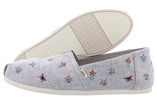 TOMS womens Alpargata flats shoes, Drizzle Grey Embroidered Bugs, 10 US