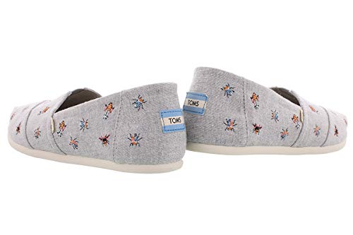 TOMS womens Alpargata flats shoes, Drizzle Grey Embroidered Bugs, 10 US