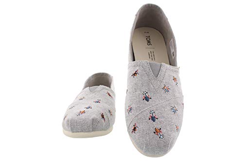 TOMS womens Alpargata flats shoes, Drizzle Grey Embroidered Bugs, 10 US