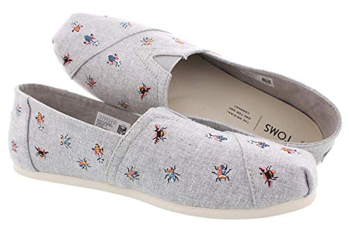 TOMS womens Alpargata flats shoes, Drizzle Grey Embroidered Bugs, 10 US