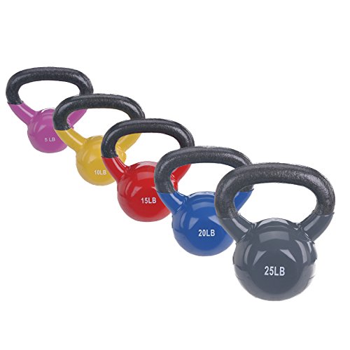Sunny Health & Fitness Vinyl Coated Kettlebell Weights Available in 5Lbs, 10Lbs, 15Lbs, 20Lbs, or 25Lbs