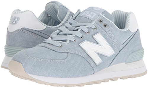 New Balance Women's 574 V2 Beach Chambray Sneaker, Light Porcelain Blue/White, 5.5 W US
