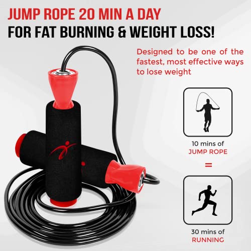 Adjustable Jump Rope with Carrying Pouch - Tangle Proof Cardio Workout Skipping Rope for Men, Women, and Children of All Heights and Skill Levels - Great for Crossfit, Boxing, MMA, and HIIT Workouts
