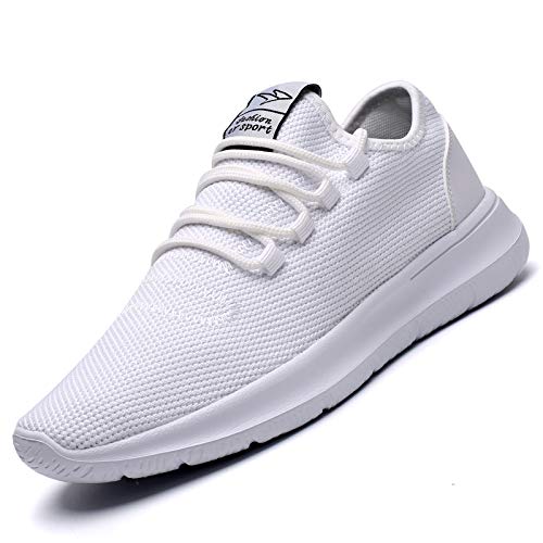KEEZMZ Men's Running Shoes Fashion Breathable Sneakers Mesh Soft Sole Casual Athletic Lightweight (8, White)