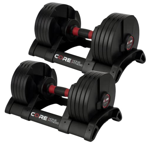 Core Fitness Adjustable Dumbbell Weight Set by Affordable Dumbbells - Adjustable Weights - Space Saver - Weights - Dumbbells for Your Home -