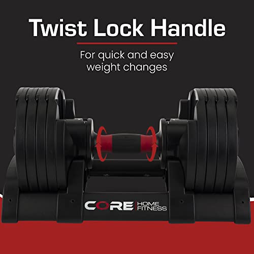 Core Fitness Adjustable Dumbbell Weight Set by Affordable Dumbbells - Adjustable Weights - Space Saver - Weights - Dumbbells for Your Home -